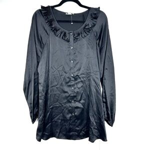 GARNET HILL black 100% silk button tunic top U3